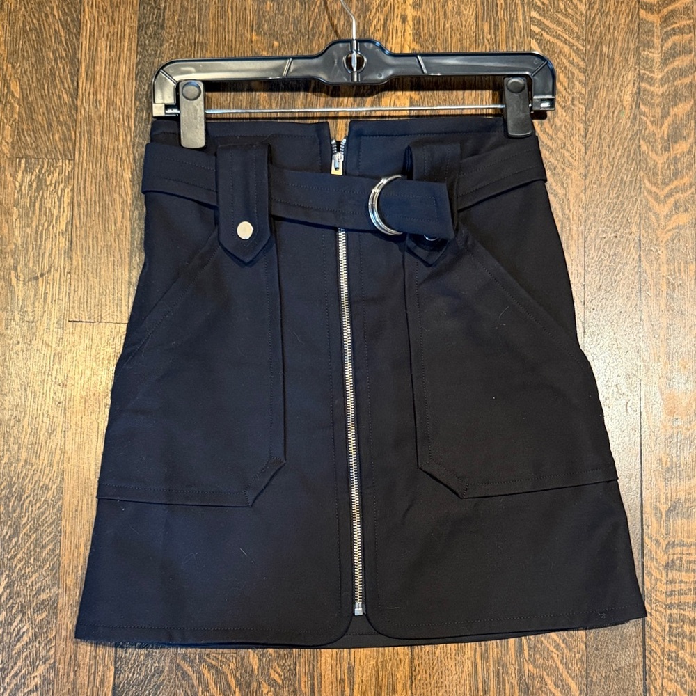 Ba&sh Black Belted Skirt with zipper,  stretch waist, pockets size 0